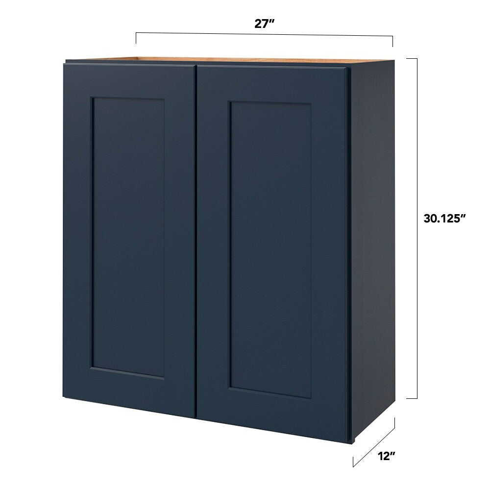 allen + roth Port 27-in W x 30.125-in H x 12-in D Navy Wall Fully Assembled Cabinet (Flat Panel Shaker Door Style)