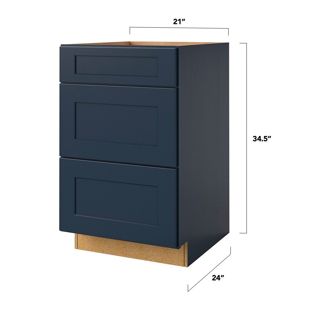 allen + roth Port 21-in W x 34.5-in H x 24-in D Navy 3-Drawer Base Fully Assembled Cabinet (Flat Panel Style)