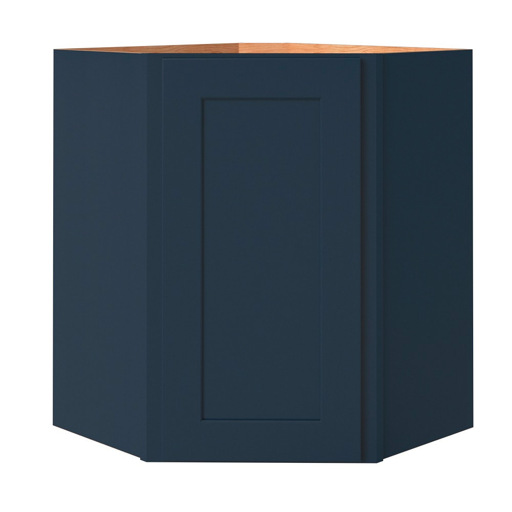 allen + roth Port 24-in W x 36.125-in H x 12-in D Navy Diagonal Corner Wall Fully Assembled Cabinet (Flat Panel Shaker Style)