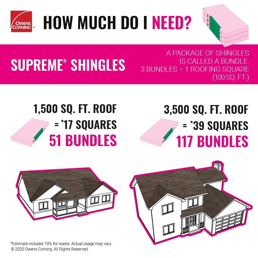 Owens Corning Supreme 33.33-sq ft Bark Brown 3-Tab Roof Shingles Bundle