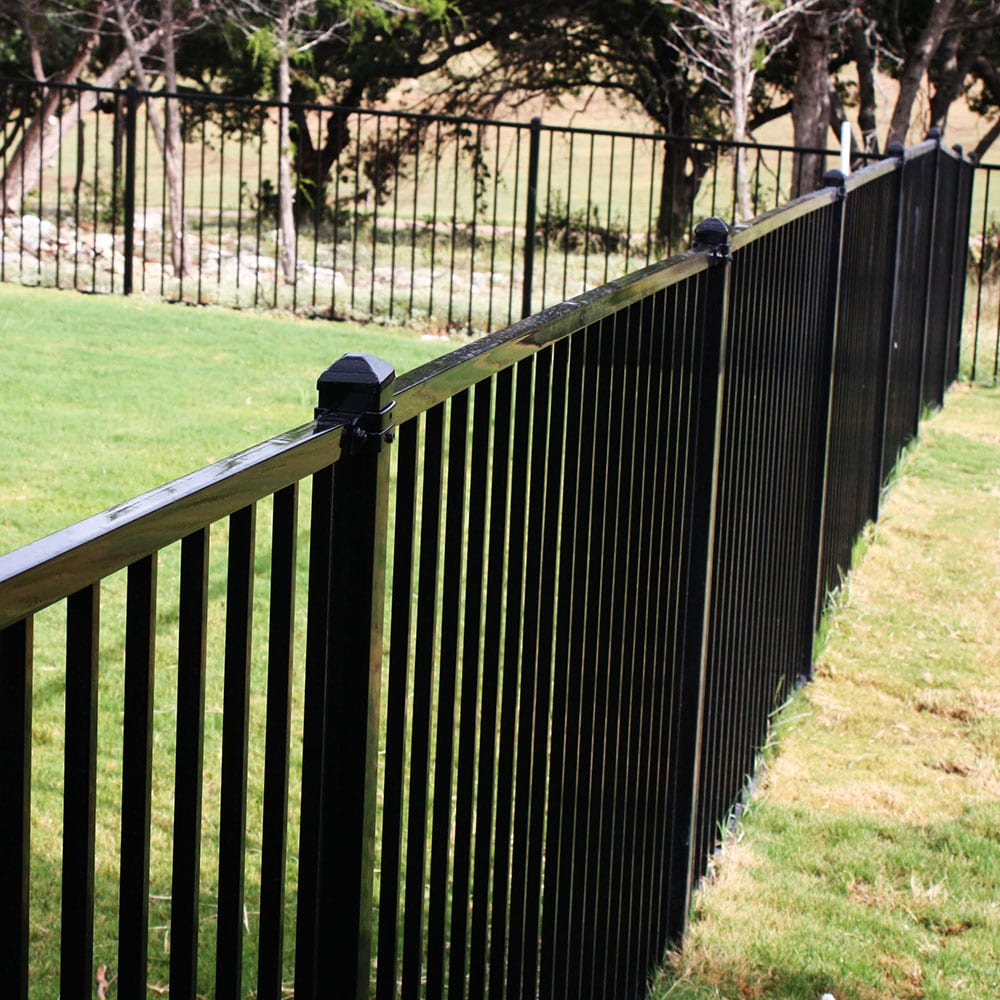 Fortress Building Products Versai 4-ft H x 8-ft W Gloss Black Steel Spaced Picket Flat-top Privacy Fence Panel