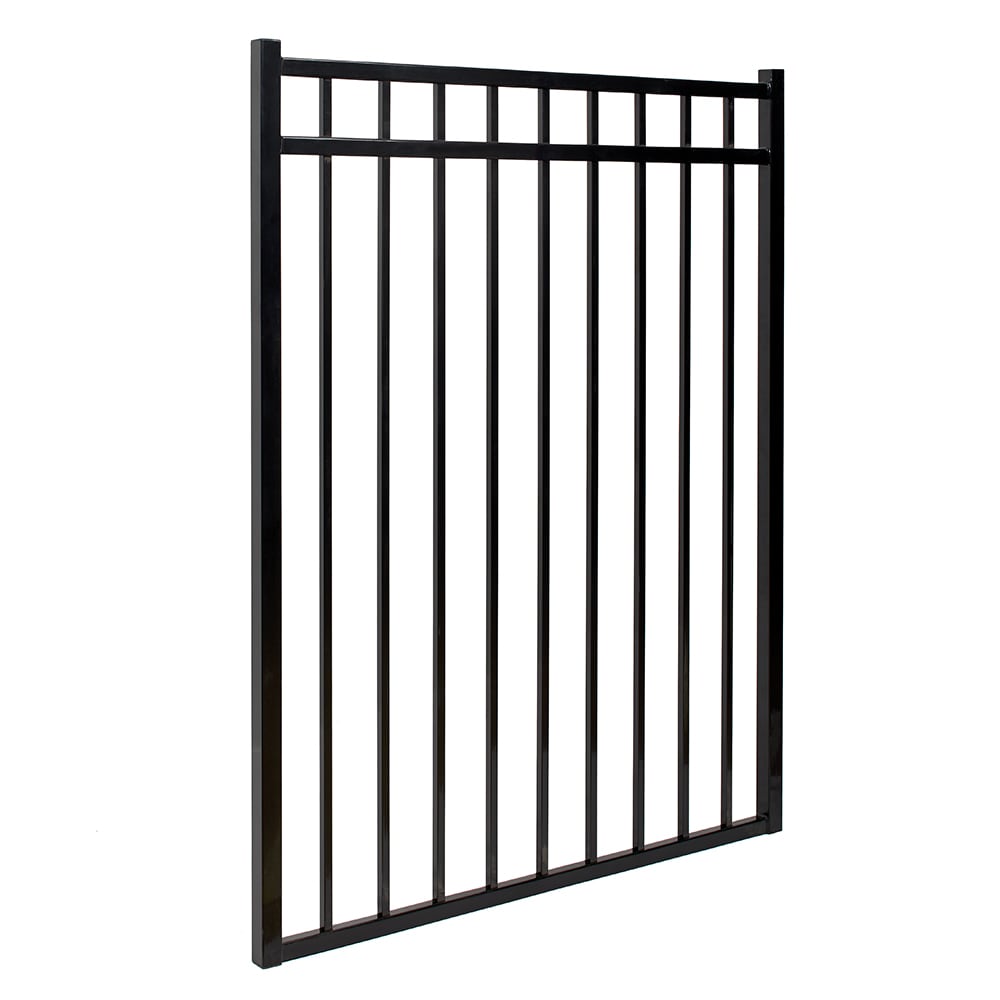 Fortress Building Products Athens 4-ft H x 4-ft W Gloss Black Powder-coated Aluminum Spaced Picket Flat-top Privacy Walk-thru Fence Gate