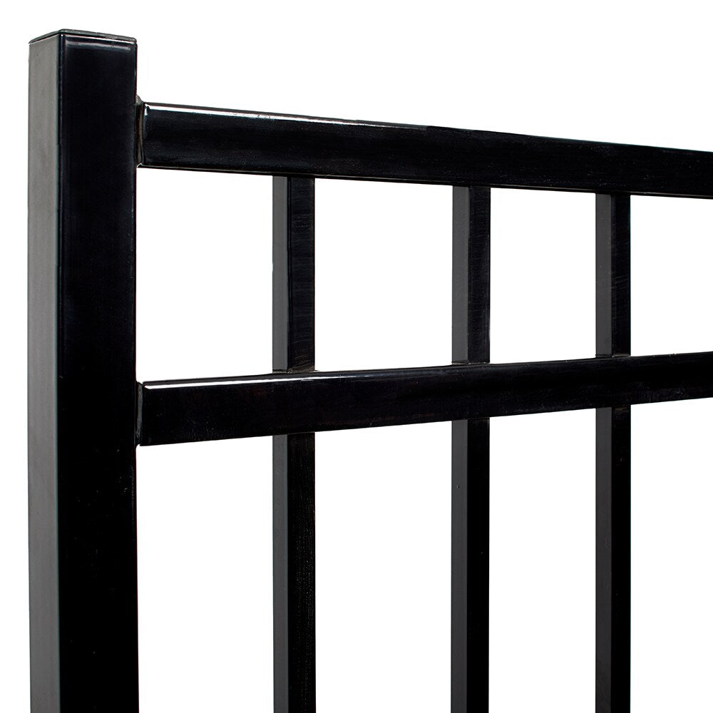 Fortress Building Products Athens 4-ft H x 4-ft W Gloss Black Powder-coated Aluminum Spaced Picket Flat-top Privacy Walk-thru Fence Gate