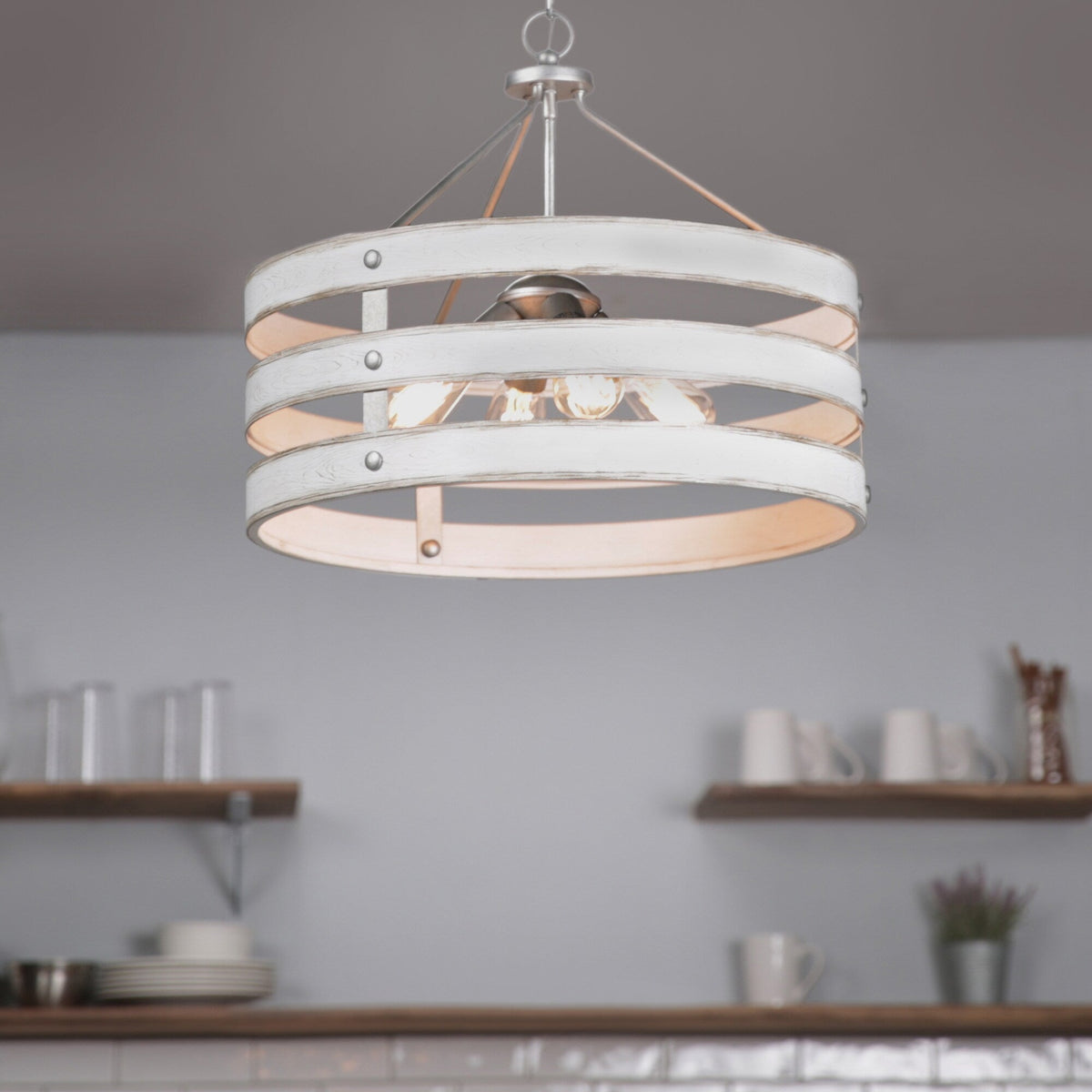 Progress Lighting Gulliver 4-Light Galvanized Farmhouse Drum Medium Hanging Pendant Light