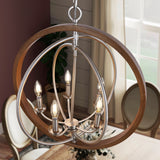 Progress Lighting Fairwood 5-Light Teak Wood and Satin Nickel Transitional Globe Medium Hanging Pendant Light