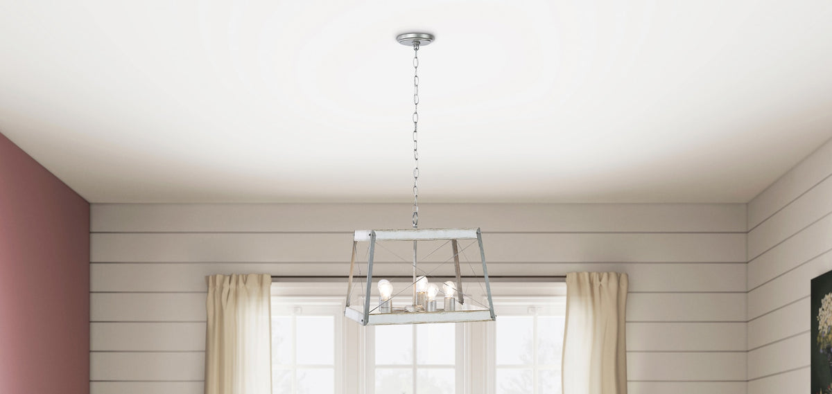 Progress Lighting Bradberry 5-Light Antique White and Galvanized Farmhouse Square Medium Hanging Pendant Light