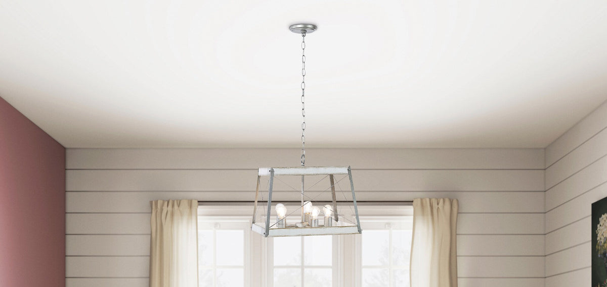 Progress Lighting Bradberry 5-Light Antique White with Galvanized Accents Farmhouse Lantern Pendant Light, 18.12-in