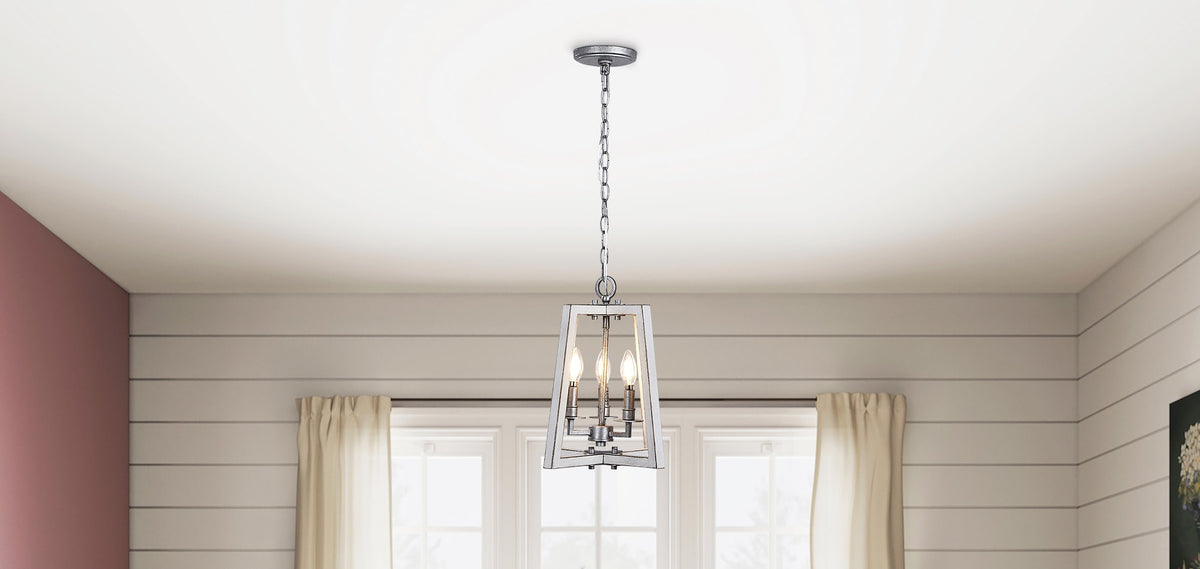 Progress Lighting Forrester 3-Light Antique White and Galvanized Farmhouse Lantern Medium Hanging Pendant Light