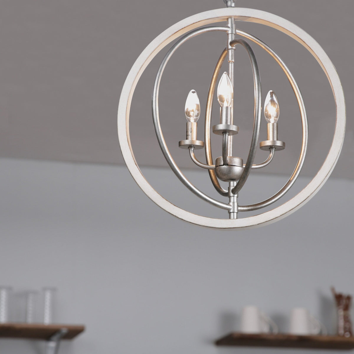 Progress Lighting Fairwood 3-Light Antique White and Galvanized Farmhouse Globe Medium Hanging Pendant Light