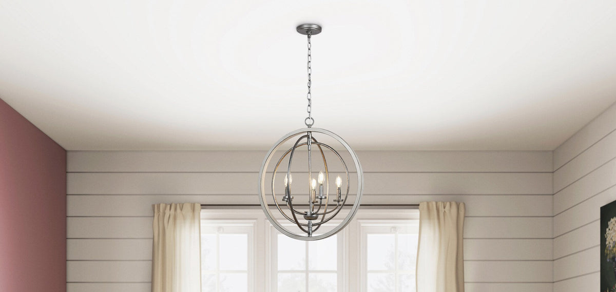 Progress Lighting Fairwood 5-Light Antique White and Galvanized Farmhouse Globe Medium Hanging Pendant Light