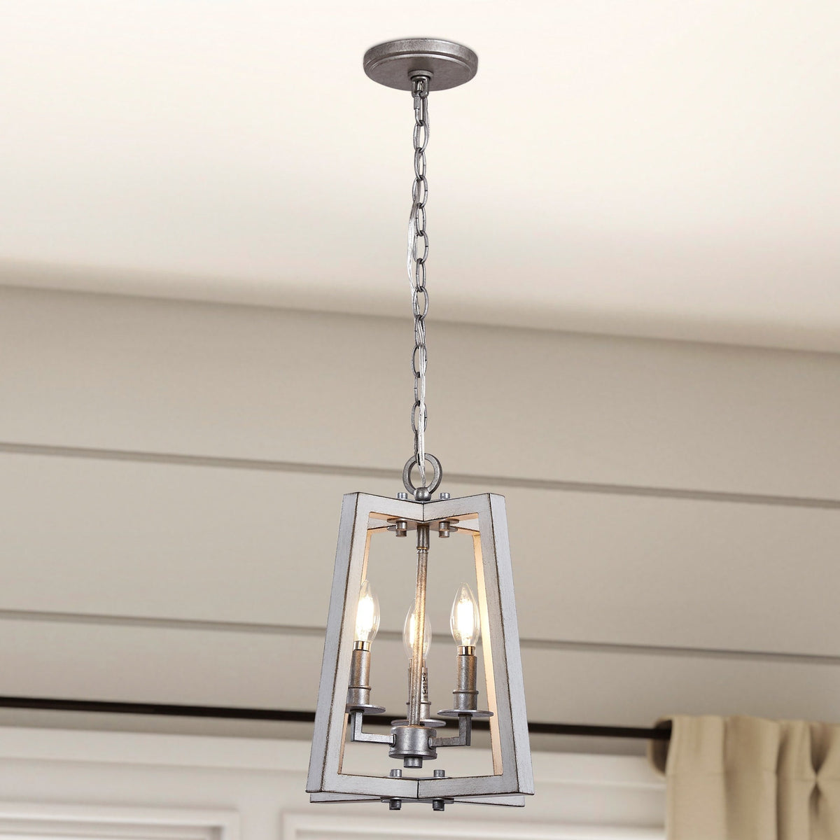 Progress Lighting Forrester 3-Light Antique White and Galvanized Farmhouse Lantern Medium Hanging Pendant Light