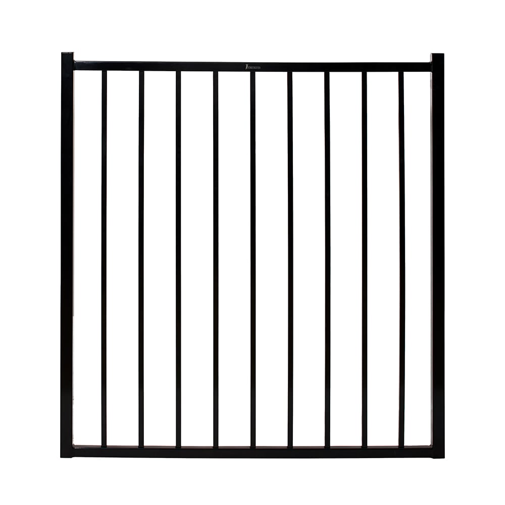 Fortress Building Products Versai 4-ft H x 5-ft W Gloss Black Powder-coated Galvanized Steel Spaced Picket Flat-top Privacy Walk-thru Fence Gate