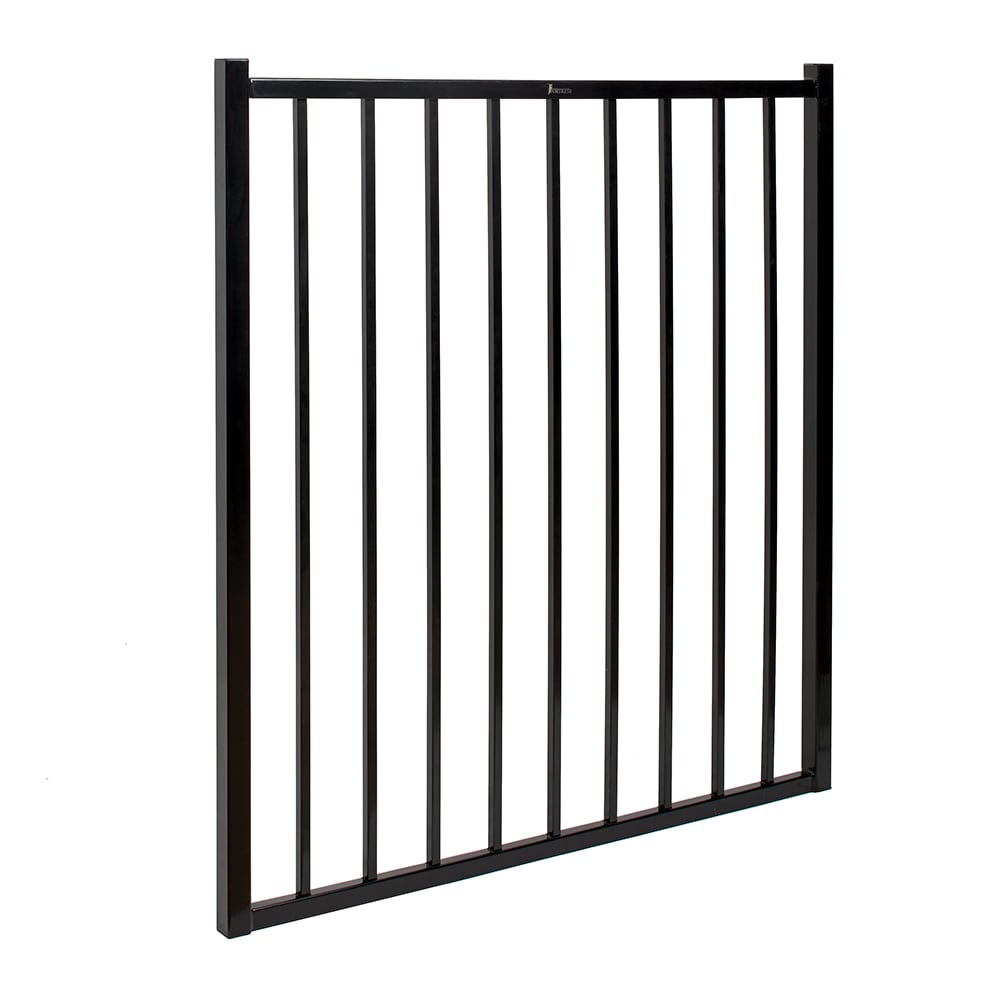 Fortress Building Products Versai 4-ft H x 5-ft W Gloss Black Powder-coated Galvanized Steel Spaced Picket Flat-top Privacy Walk-thru Fence Gate