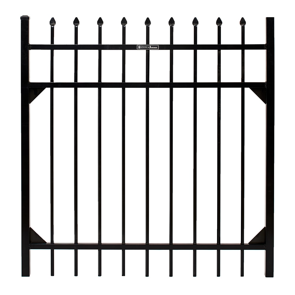 Fortress Building Products Athens 4-ft H x 4-ft W Gloss Black Powder-coated Aluminum Spaced Picket Pressed-point Privacy Walk-thru Fence Gate