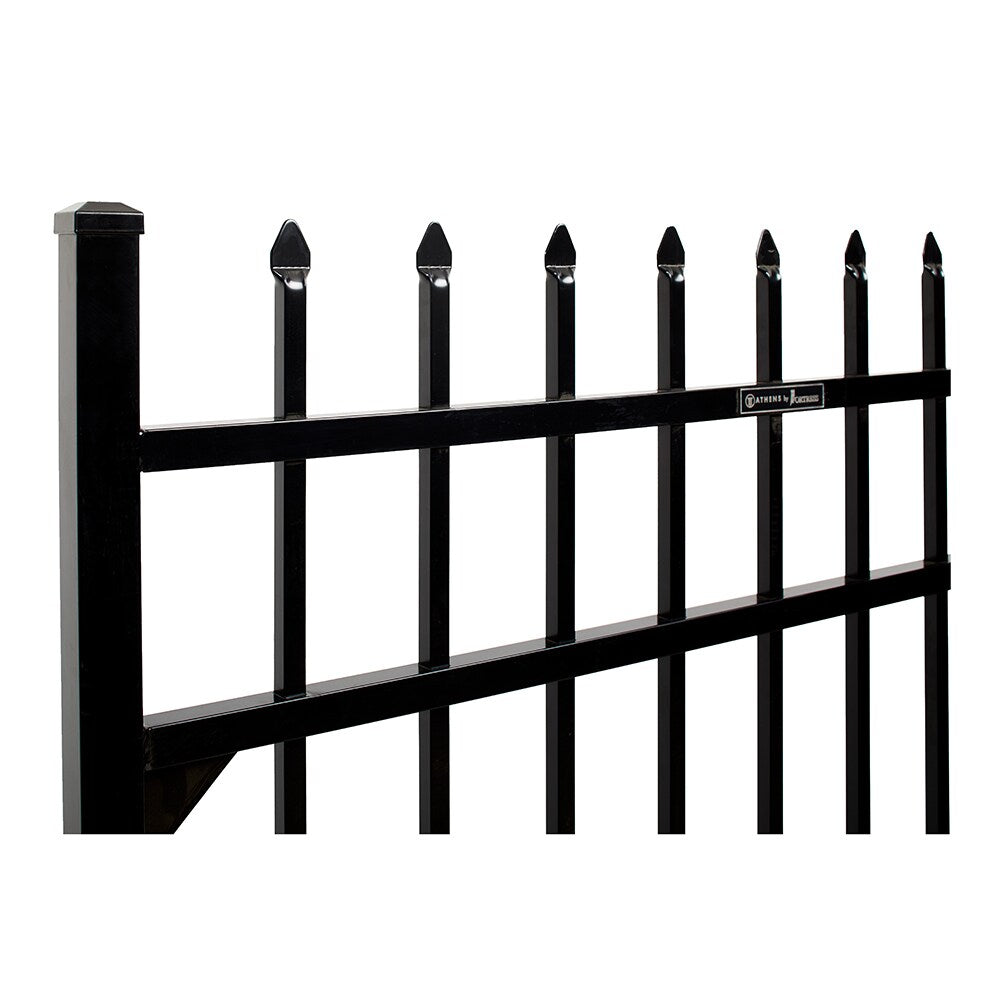 Fortress Building Products Athens 4-ft H x 4-ft W Gloss Black Powder-coated Aluminum Spaced Picket Pressed-point Privacy Walk-thru Fence Gate