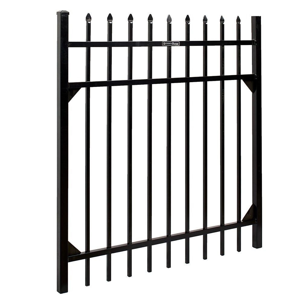 Fortress Building Products Athens 4-ft H x 4-ft W Gloss Black Powder-coated Aluminum Spaced Picket Pressed-point Privacy Walk-thru Fence Gate