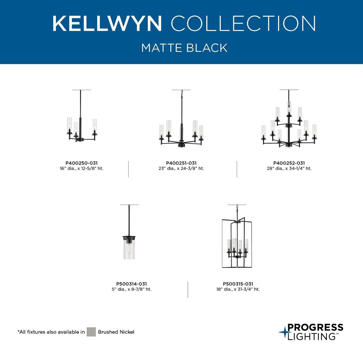 Progress Lighting Kellwyn 5-Light Matte Black Traditional Chandelier