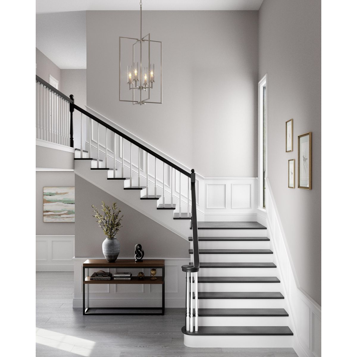 Progress Lighting Kellwyn 4-Light Brushed Nickel Transitional Clear Glass Lantern Medium Hanging Pendant Light