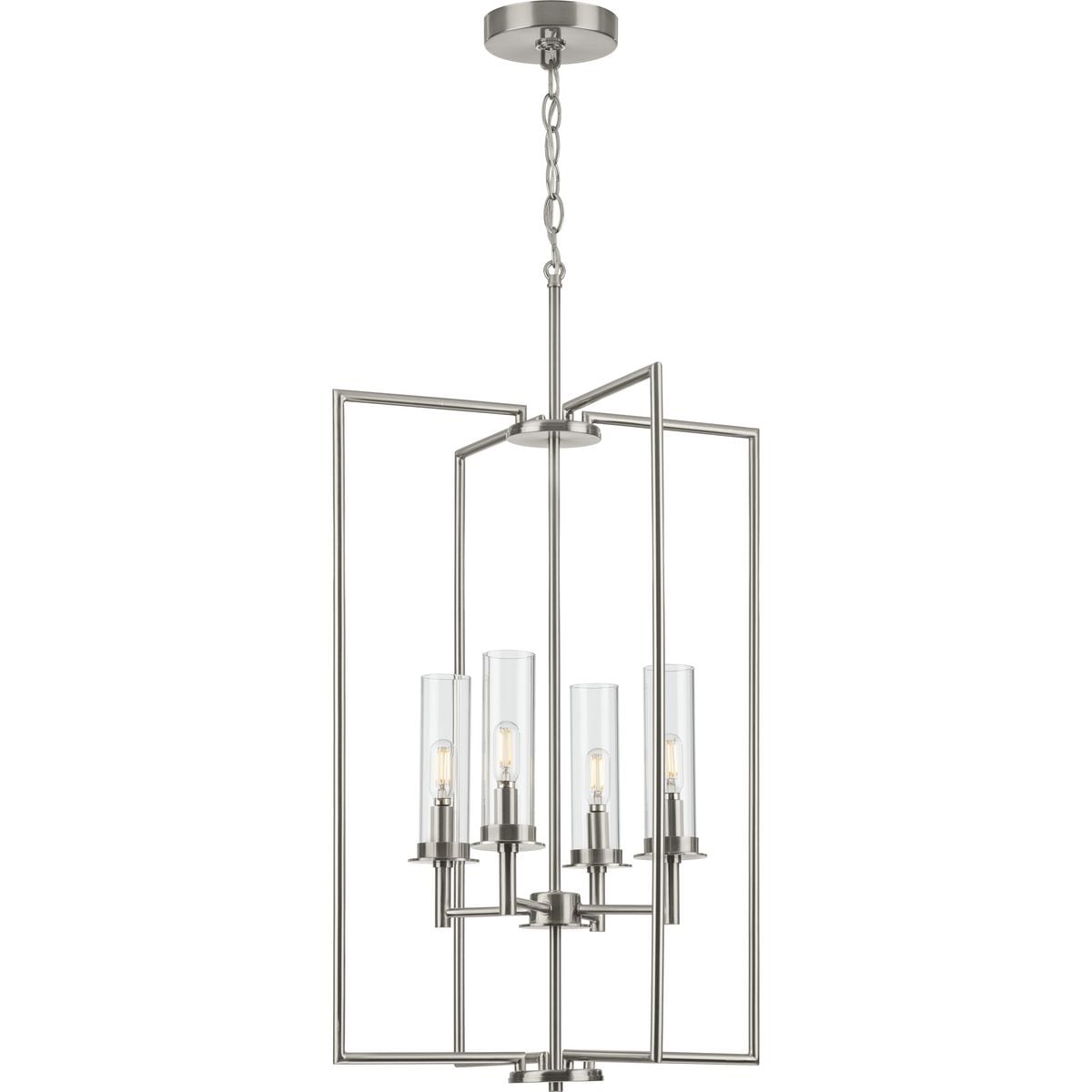 Progress Lighting Kellwyn 4-Light Brushed Nickel Transitional Clear Glass Lantern Medium Hanging Pendant Light