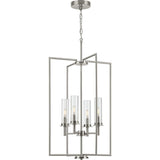 Progress Lighting Kellwyn 4-Light Brushed Nickel Transitional Clear Glass Lantern Medium Hanging Pendant Light