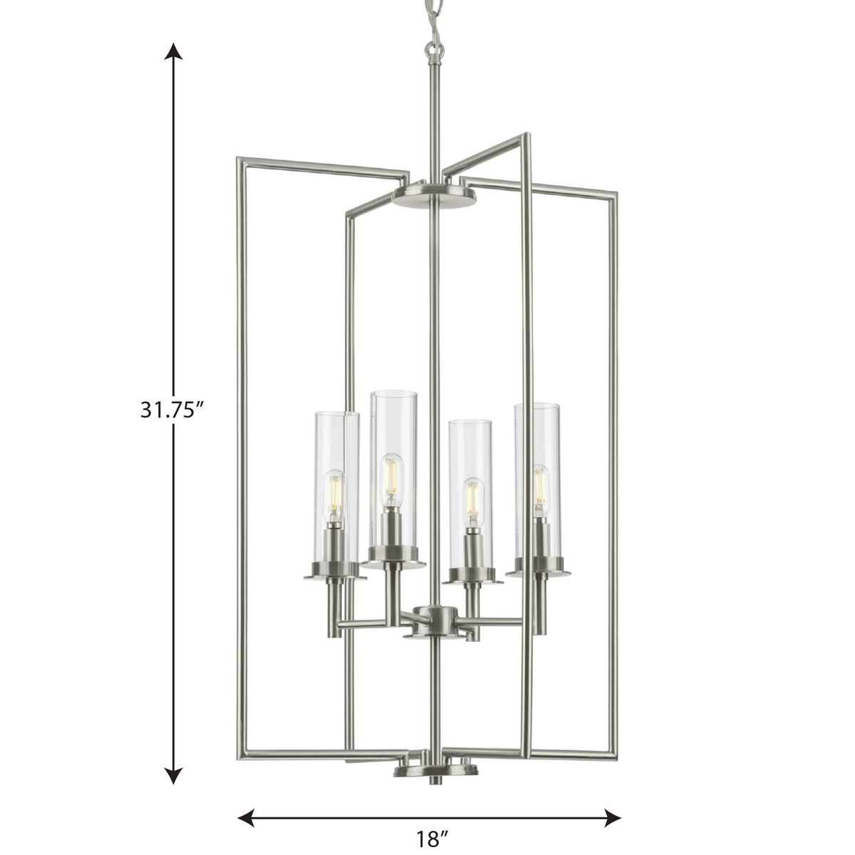 Progress Lighting Kellwyn 4-Light Brushed Nickel Transitional Clear Glass Lantern Medium Hanging Pendant Light