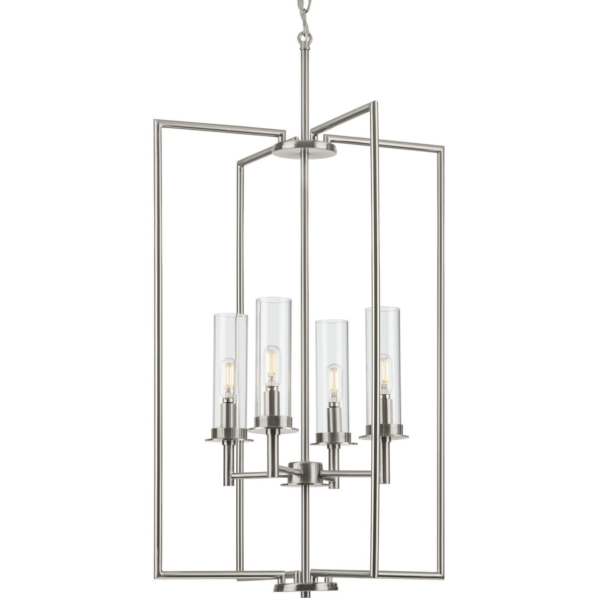 Progress Lighting Kellwyn 4-Light Brushed Nickel Transitional Clear Glass Lantern Medium Hanging Pendant Light
