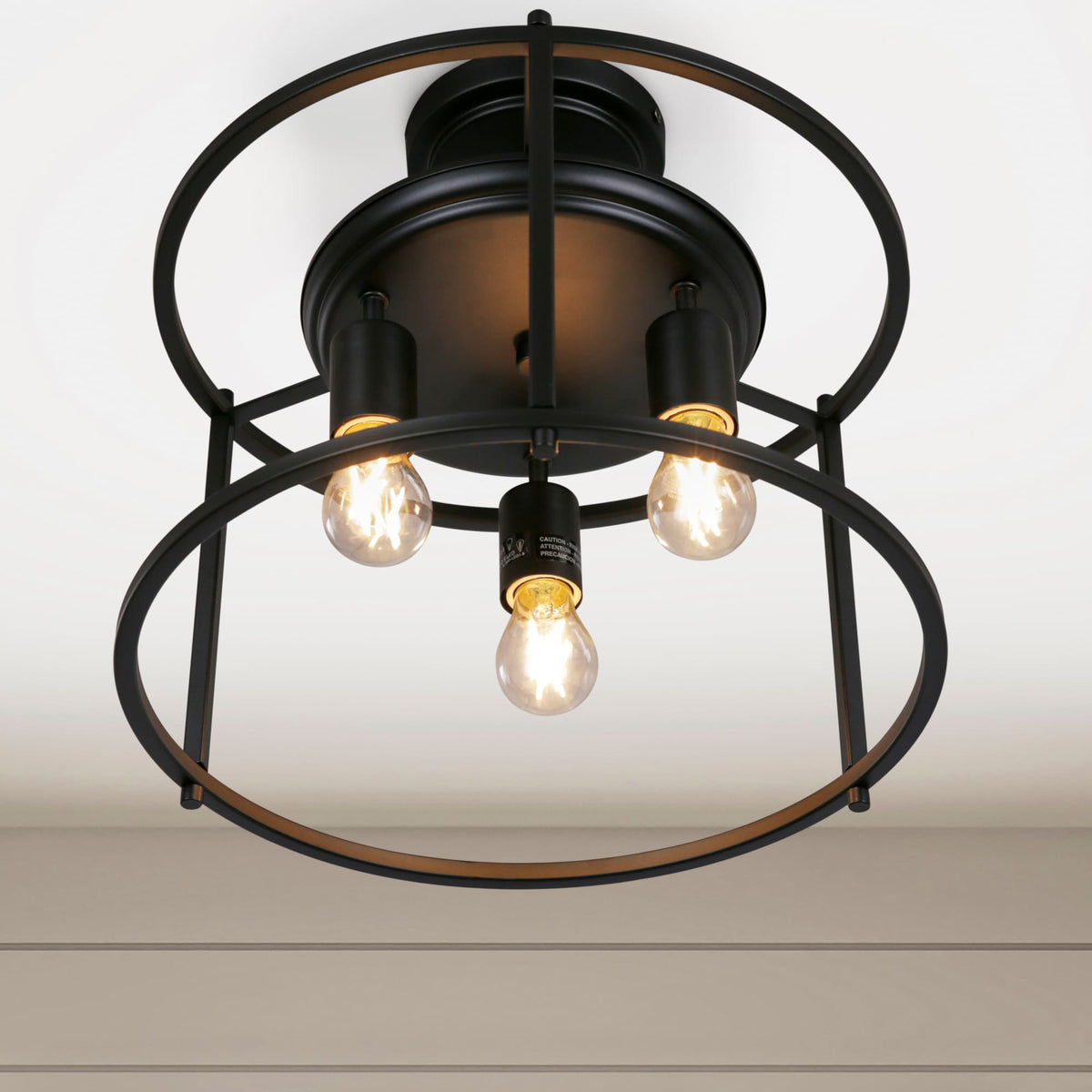 Quoizel Wolfeboro 14-in Matte Black Farmhouse Semi-Flush Mount Light