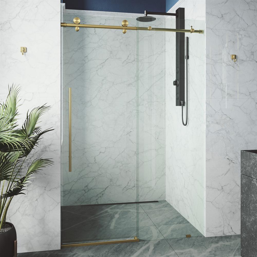Elan E-class 60 in. x 76 in. Frameless Sliding Shower Door in Matte Black with Clear Glass and Handle - Super Arbor