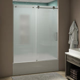 Coraline XL 56 - 60 in. x 70 in. Frameless Sliding Tub Door with StarCast Clear Glass in Stainless Steel, Left Opening - Super Arbor