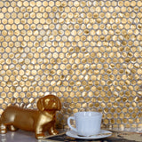 Apollo Tile Gold 12-in x 12-in Glossy Glass Penny Round Stone Look Wall Tile (10.34-sq. ft/ Carton)