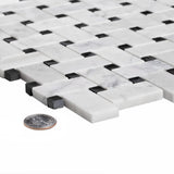 Apollo Tile White, Black 12-in x 12-in Polished Natural Stone Marble Basketweave Wall Tile (5-sq. ft/ Carton)