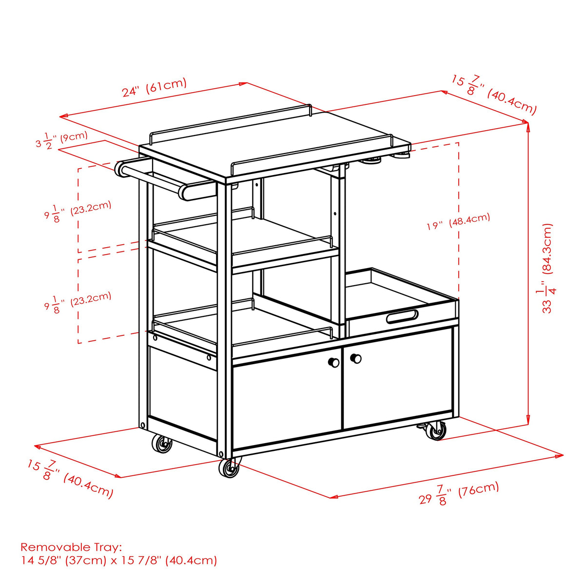 Winsome Wood Brown Composite Base with Composite Wood Top Rolling Kitchen Cart (16.77-in x 34.25-in x 34.37-in)