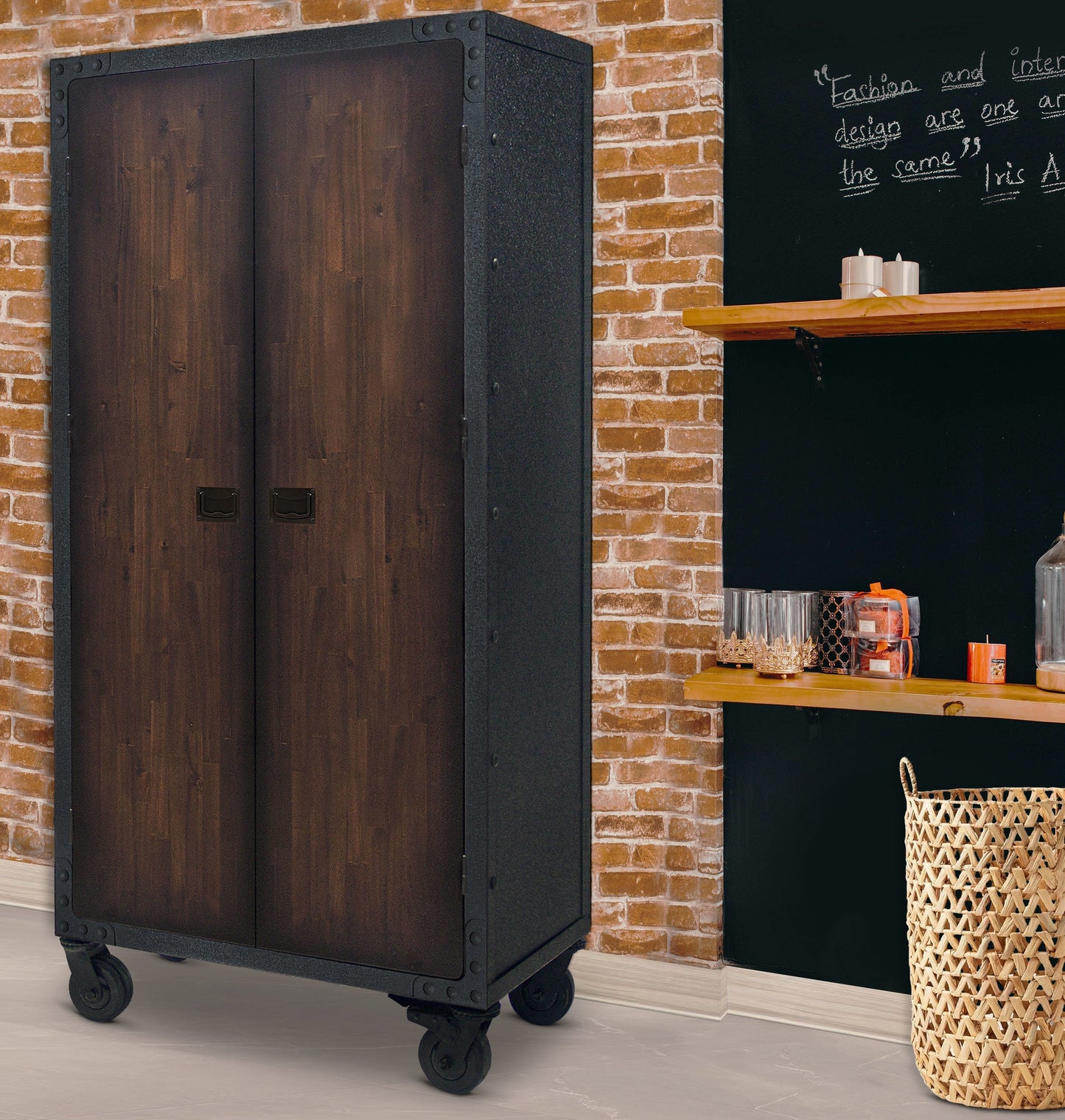 DuraMax Building Products Industrial Style Gray Wood Cabinet- 36-in x 19-in x 72-in- 2 x Doors, 3 x Shelves- Acacia Wood, Powder Coated Steel Frame- Rust Resistant