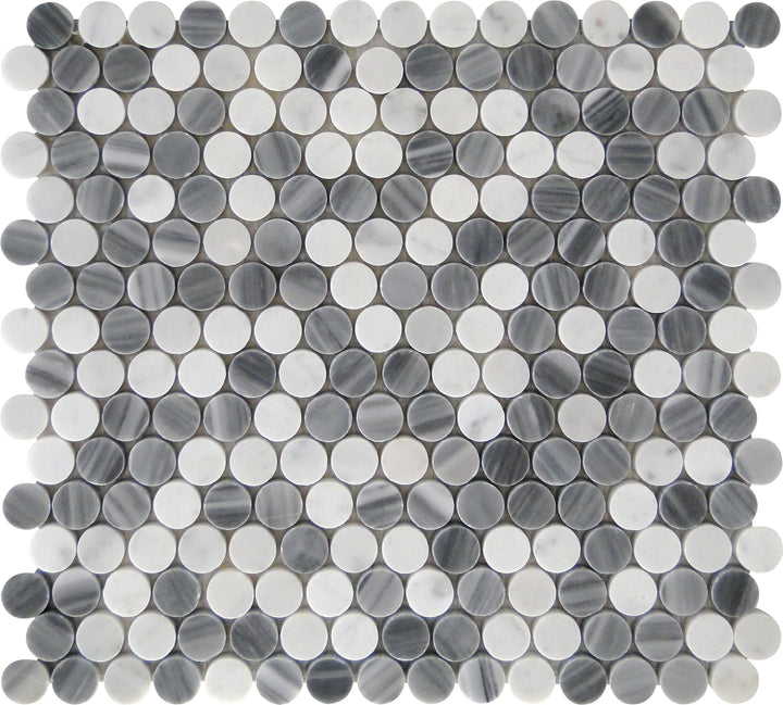 Apollo Tile (Sample) Gray, White 4-in x 4-in Polished Marble Penny Round Patterned Floor and Wall Tile