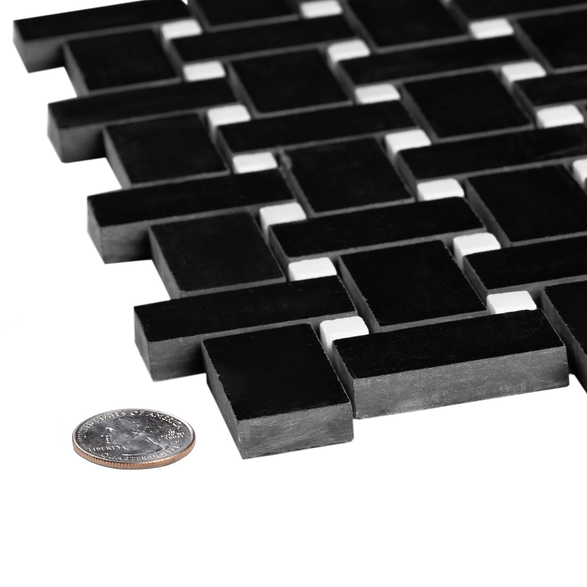 Apollo Tile (Sample) Black 4-in x 4-in Polished Marble Basketweave Patterned Floor and Wall Tile