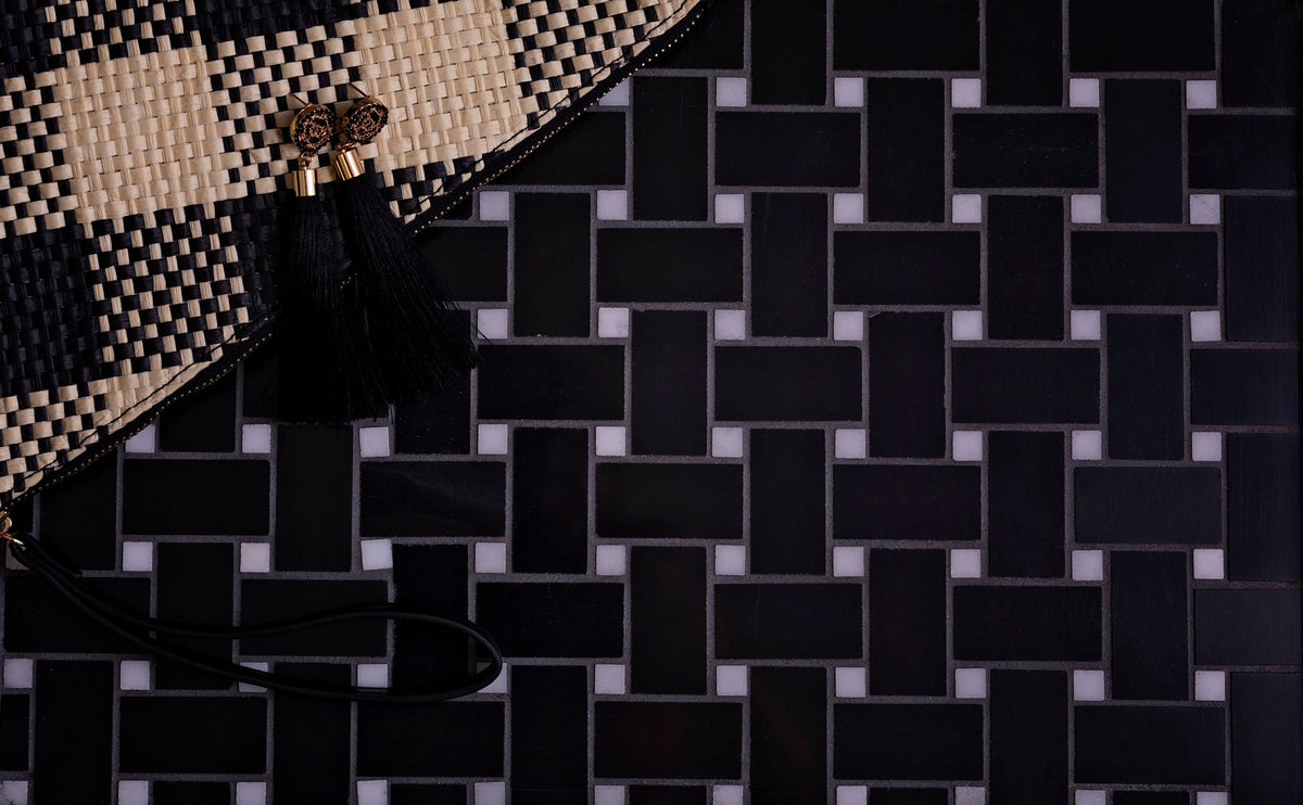 Apollo Tile (Sample) Black 4-in x 4-in Polished Marble Basketweave Patterned Floor and Wall Tile