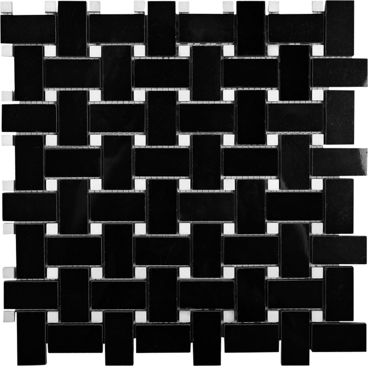 Apollo Tile Black 12-in x 12-in Polished Natural Stone Marble Basketweave Patterned Floor and Wall Tile (5-sq. ft/ Carton)