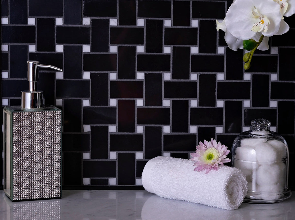 Apollo Tile (Sample) Black 4-in x 4-in Polished Marble Basketweave Patterned Floor and Wall Tile