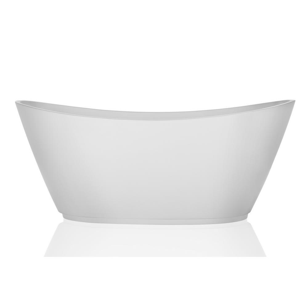 69 in. Acrylic Freestanding Bathtub Flatbottom Stand Alone Tub with Contemporary Modern Design in Glossy White - Super Arbor