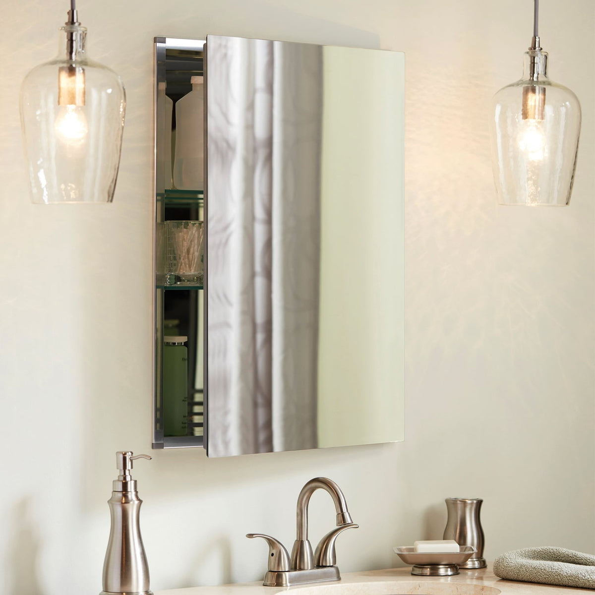 allen + roth 20-in x 26-in Fog Free Surface/Recessed Mount Silver Mirrored Soft Close Medicine Cabinet