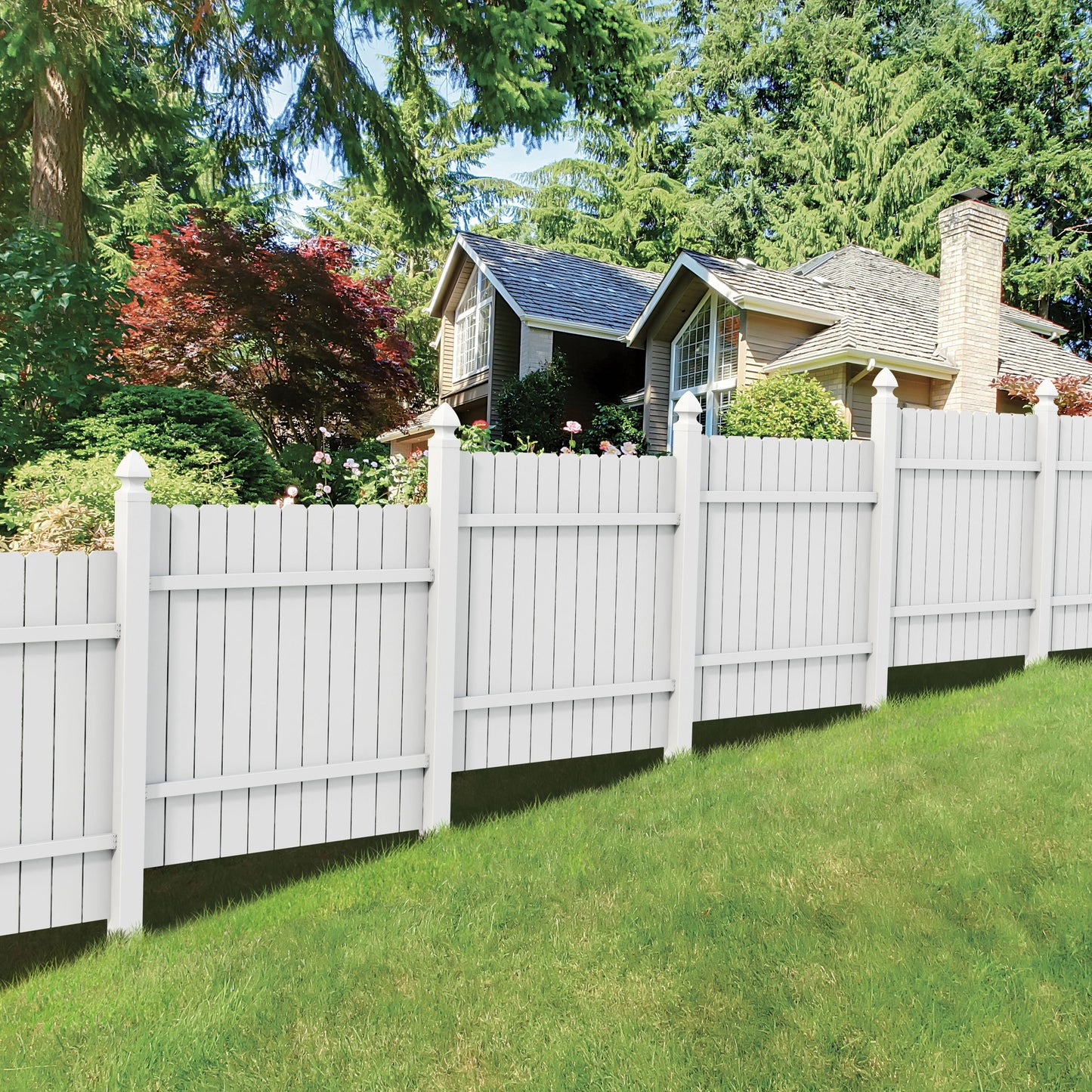 Freedom All American Dogear 6-ft H x 6-ft W White Privacy Vinyl Fence Panel (Assembled)