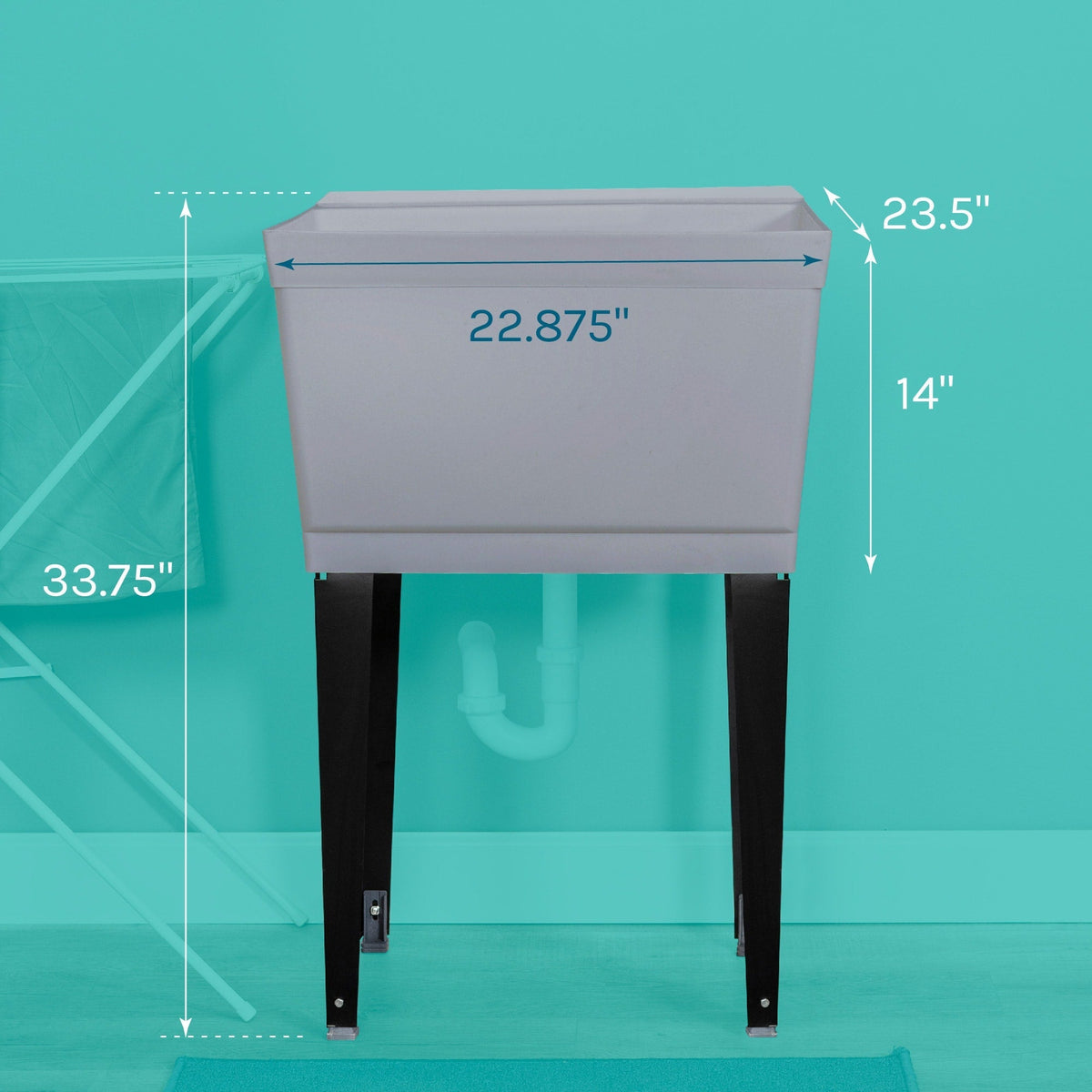 Cambridge Resources 23.5" x 22.875" Grey Freestanding Utility Tub with Drain