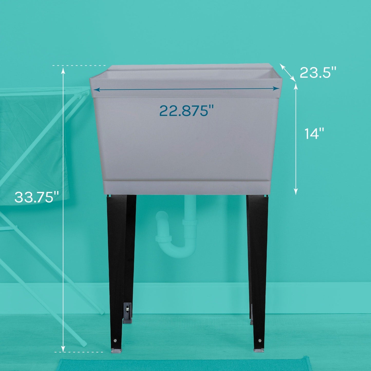 Cambridge Resources 23.5" x 22.875" Grey Freestanding Utility Tub with Drain