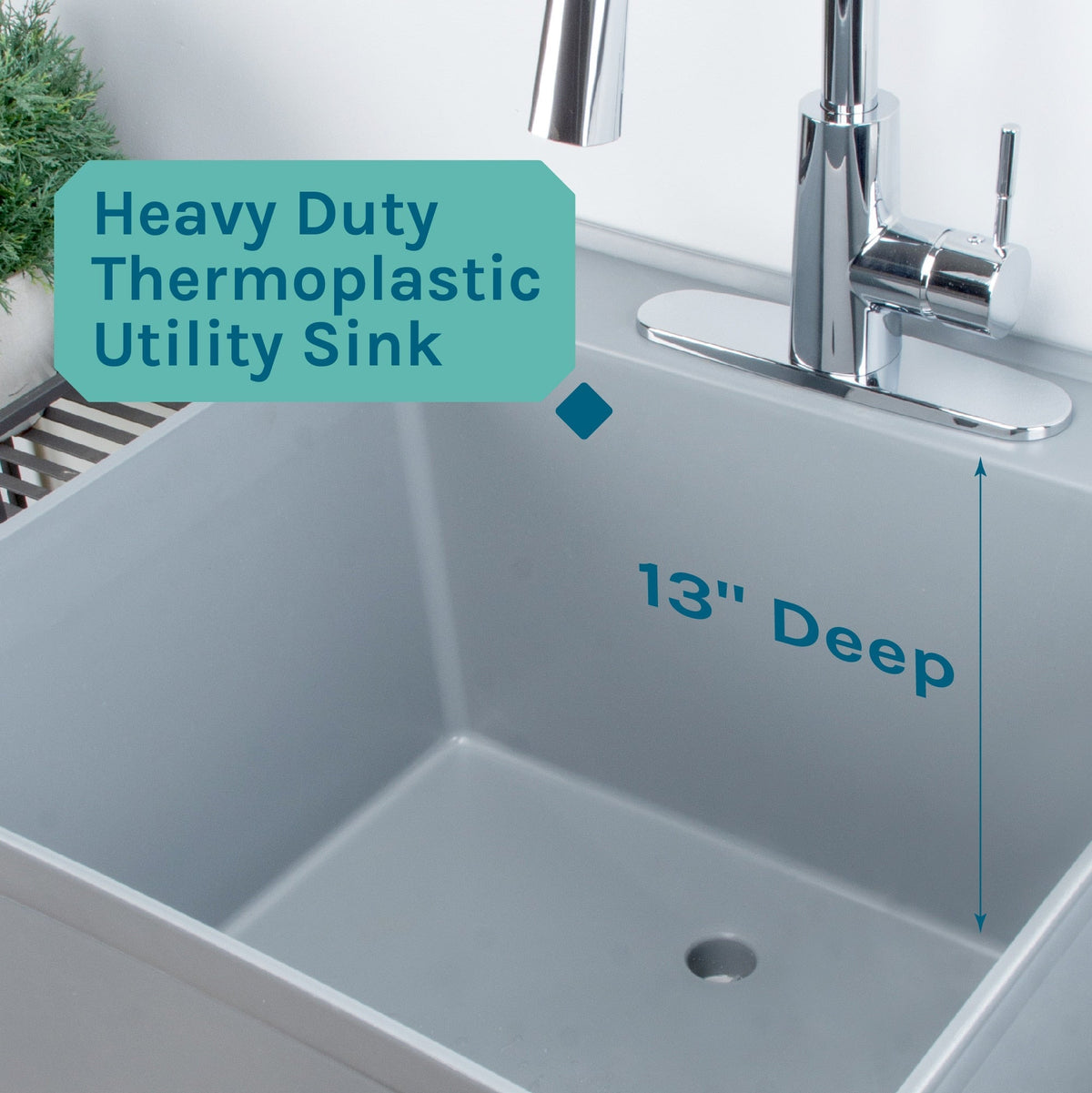 Cambridge Resources Freestanding Utility Tub with High-Arc Faucet - Gray