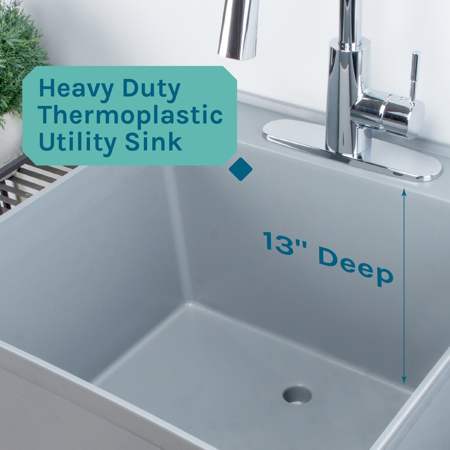 Cambridge Resources Freestanding Utility Tub with High-Arc Faucet - Gray