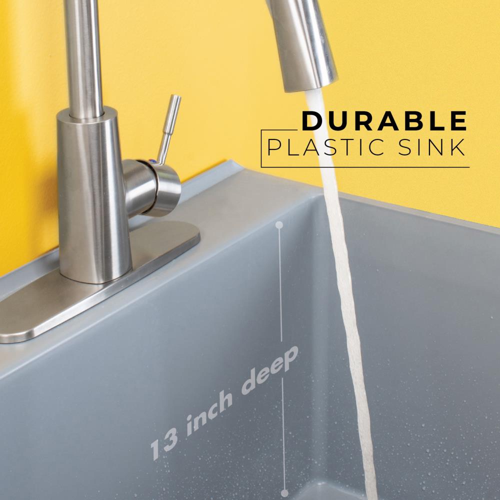 Cambridge Resources 23.5-Inch Gray Freestanding Utility Tub with Drain & Faucet