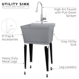 Cambridge Resources Freestanding Utility Tub with High-Arc Faucet - Gray