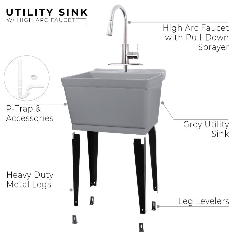 Cambridge Resources 23.5-Inch Gray Freestanding Utility Tub with Drain & Faucet
