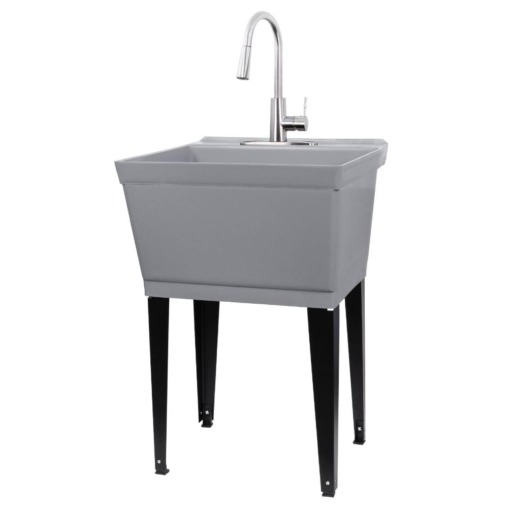 Cambridge Resources Freestanding Utility Tub with High-Arc Faucet - Gray