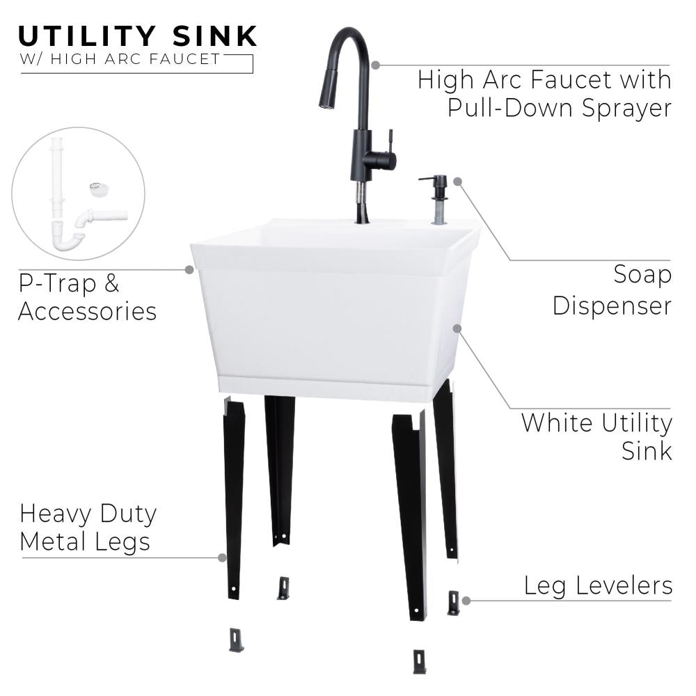 Cambridge Resources 23.5-in x 22.875-in 1-Basin Utility Tub with Faucet and Drain